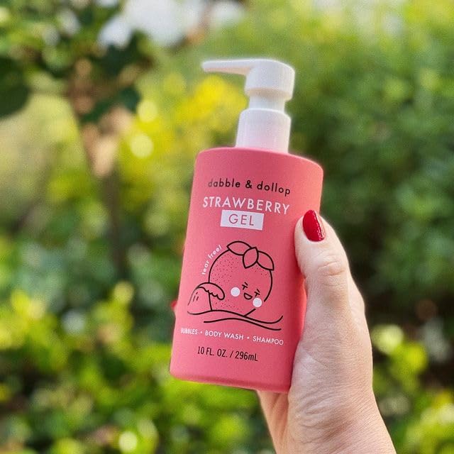 Dabble & Dollop Strawberry Body Wash & Shampoo – 3-in-1 Natural Bubble Bath for Kids, Made in USA