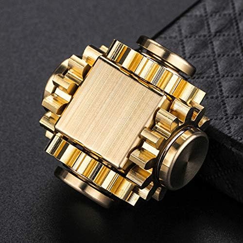 Fidget Cube Spinner, Linkage 4 Gears Figity Spin Finger Games, Metal Brass with Super Smooth Bearings, Durable Mechanics Romoveable, Small Premium Figit Toy - Gold