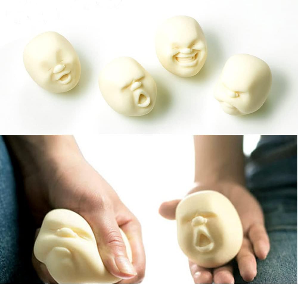 Anxiety Stress Release Fun Toys,Emotion Balls Fidget Toys for Pressures Relief Kneading Toys for All Age,Kids and Adults,Weird Face Bizarre Squeeze Toys. (White, Provocation)