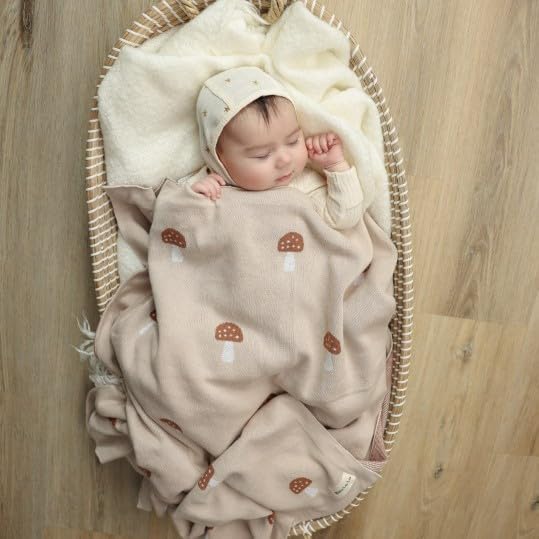 Mushroom Baby Blanket for Boys 100% Cotton Buttery Soft Cozy Receiving Swaddle Crib Stroller
