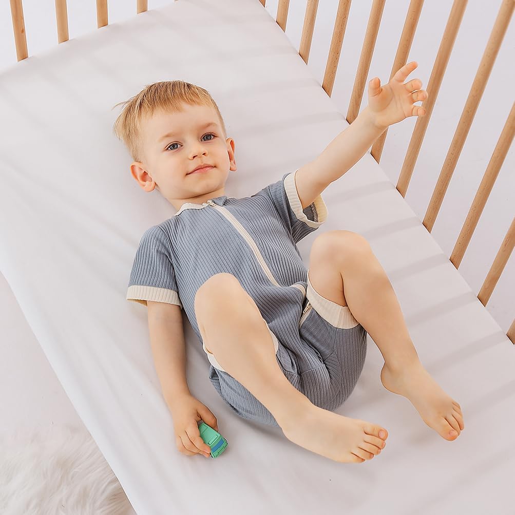 Bafeicao Unisex Baby Boy Girl 2 Pack Rompers Short Sleeve 2 Way Zipper One Piece Jumpsuits Clothes Sets