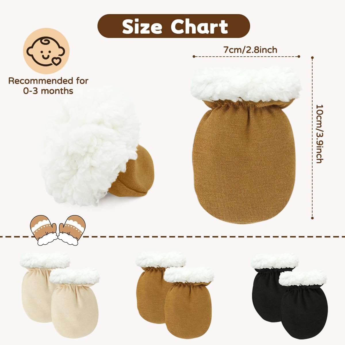 Cute Baby Mittens Newborn, No Scratch Baby Boy Mittens, Baby Girl Hat Gloves for Toddlers, Infant, Newborn