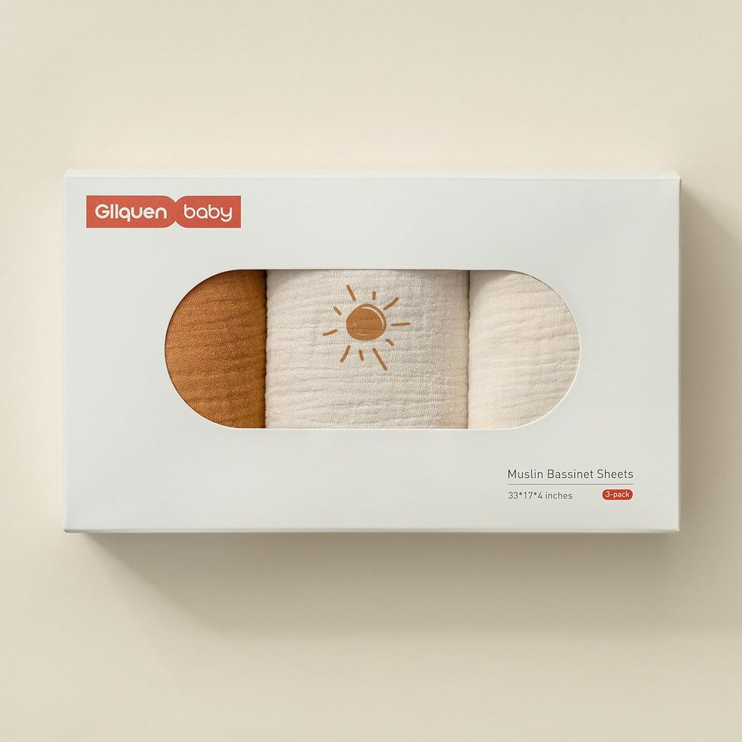 Gllquen Baby Muslin Bassinet Sheets 3 Pack, Breathable Elastic Cozy Fitted Cotton Bassinet Mattress Sheet for Baby Boy Girls, Fit for Hourglass Oval Rectangular Cradle Pad Sheets 33"x17" (Sunshine)