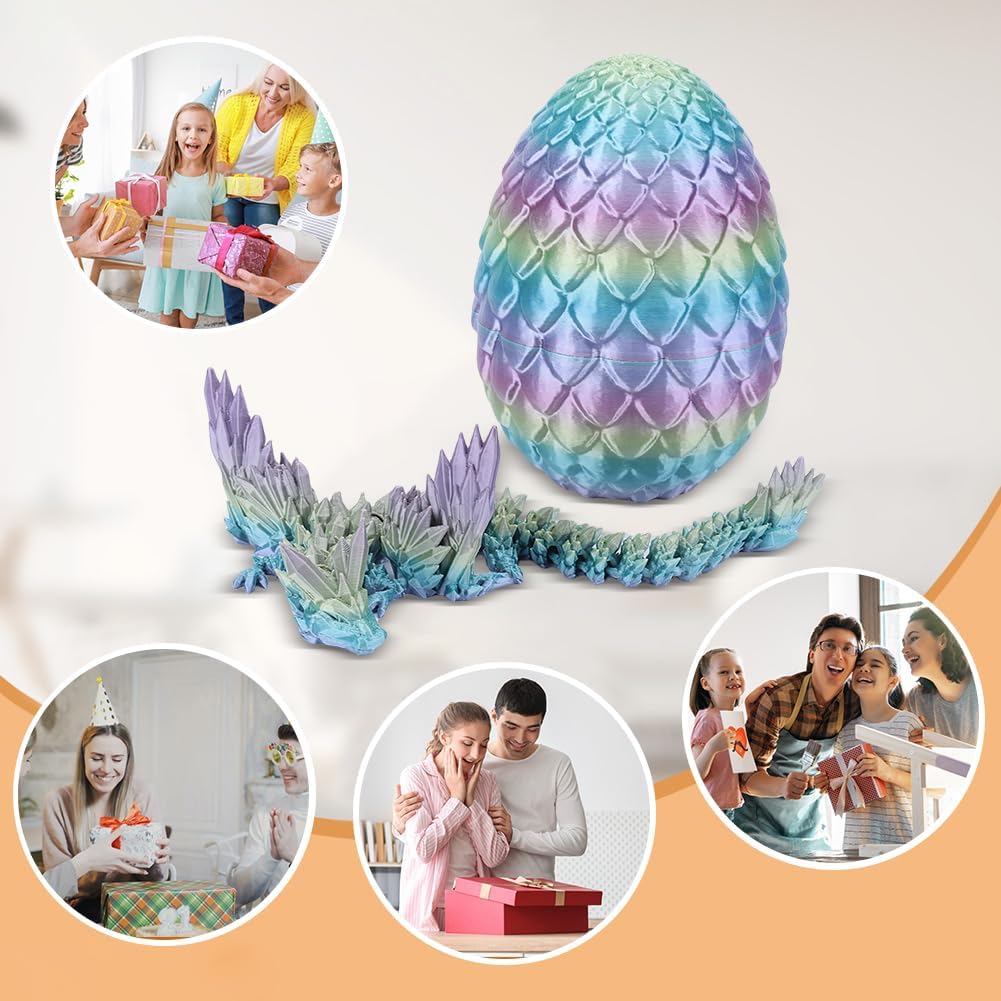 Cessfle 3D Printed Dragon in Egg, Fly Dragon Egggs with Dragon Inside Full Articulated Dragon Egggs for House of Dragon Crystal Fidget Dragon Egg Toys, Home Office Decor Executive Desk Toy