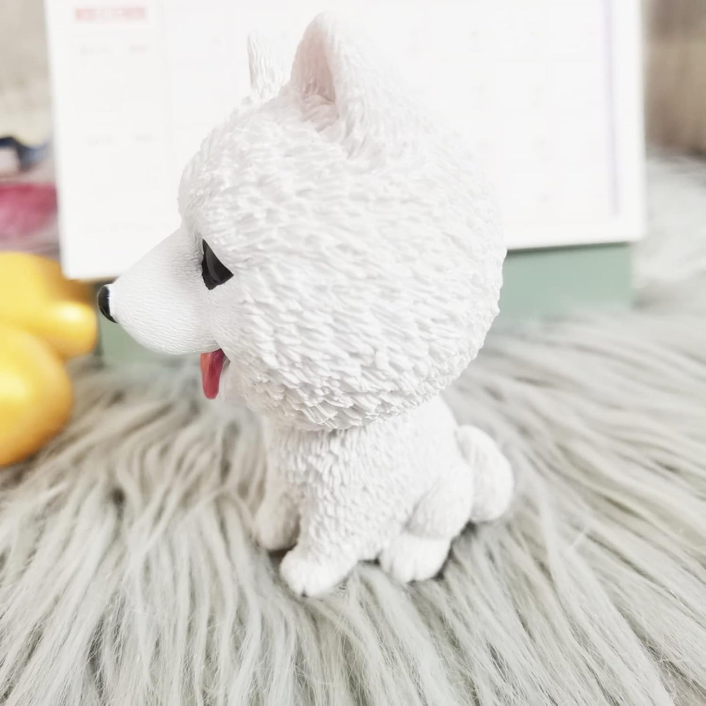 Resin Bobbing Head Dog Figurines Mini Bobblehead Puppy for Home Office Desk Car Dashboards Decor Ornaments (Samoyed)