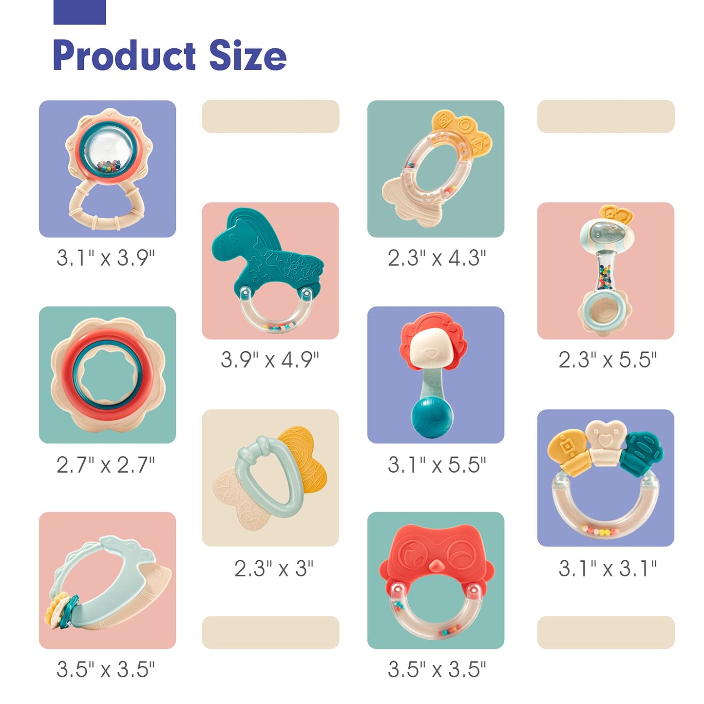 hahaland Baby Toys 0-6 Months - Baby Rattle Teething Toys 3-6 Months 10 Pcs