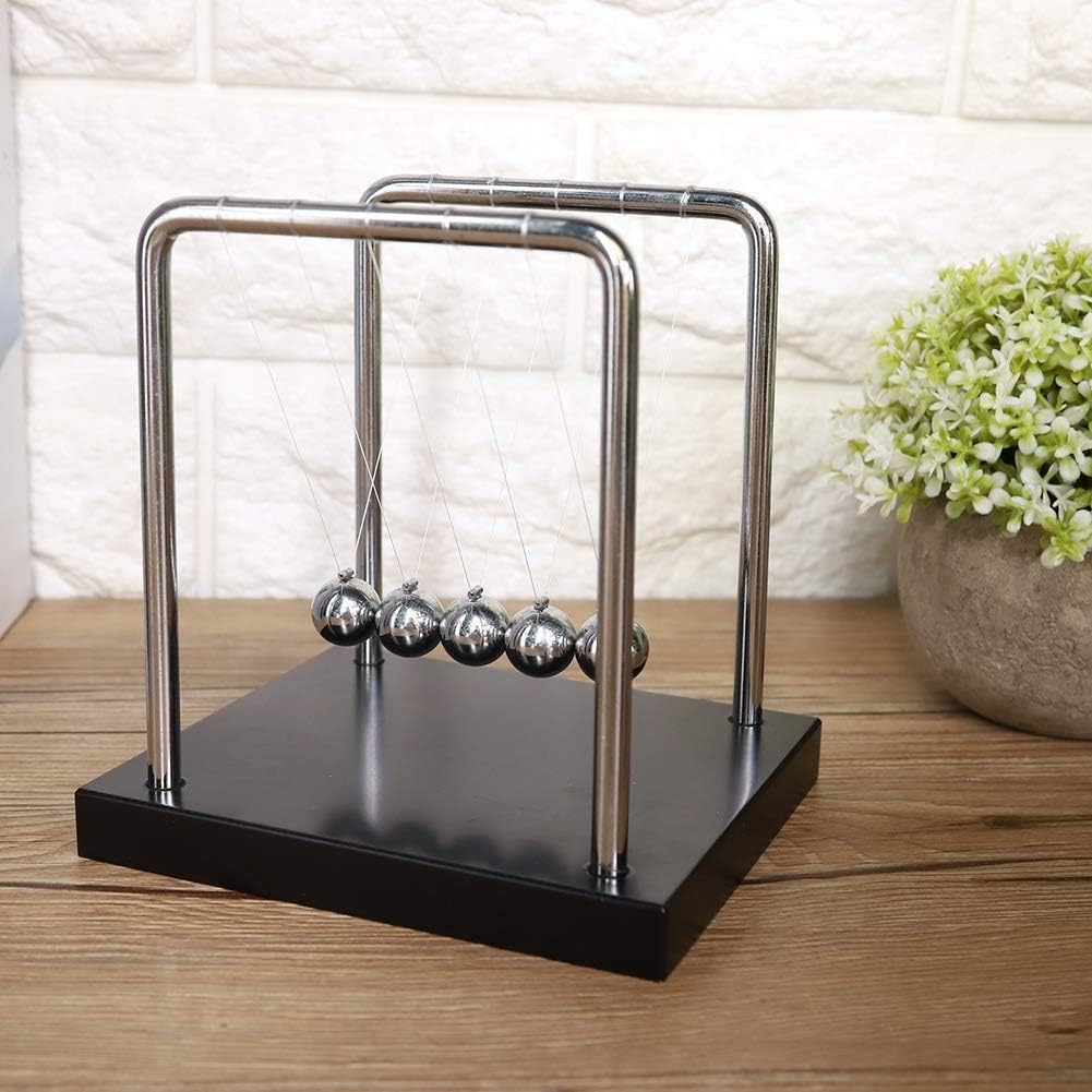 Newton's Cradle Balance Pendulum Ball Newton's Cradle Balance Balls Physics Science Decompression Pendulum Ornaments, Metal Pendulum Balls Made of Wooden Base & Steel Ball