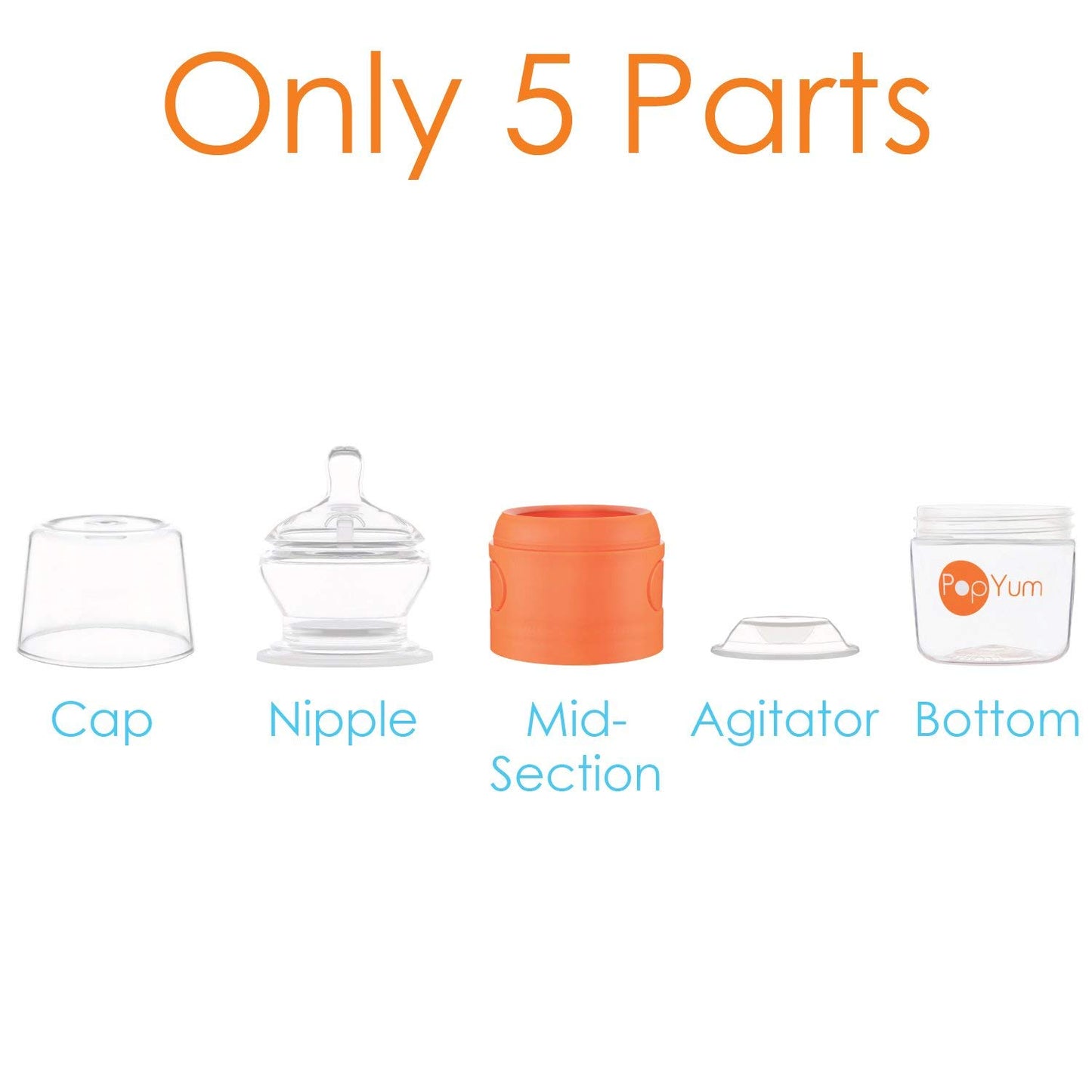 PopYum 5 oz Orange Anti-Colic Formula Making/Mixing/Dispenser Baby Bottle with #1 Slow Flow Nipple