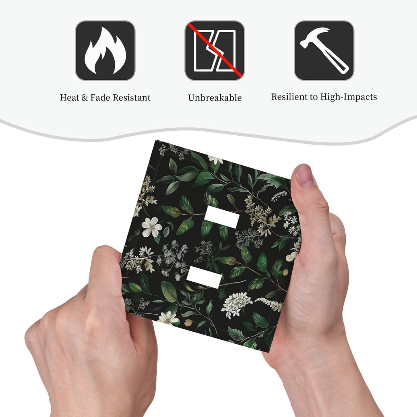 Decorative Switch Covers Plate Rustic Green Leaves White Flower 2 Gang Wall Plate Unique Double Toggle Light Switch Plate Wall Cover Plate Faceplate for Country Bedroom Home Decor