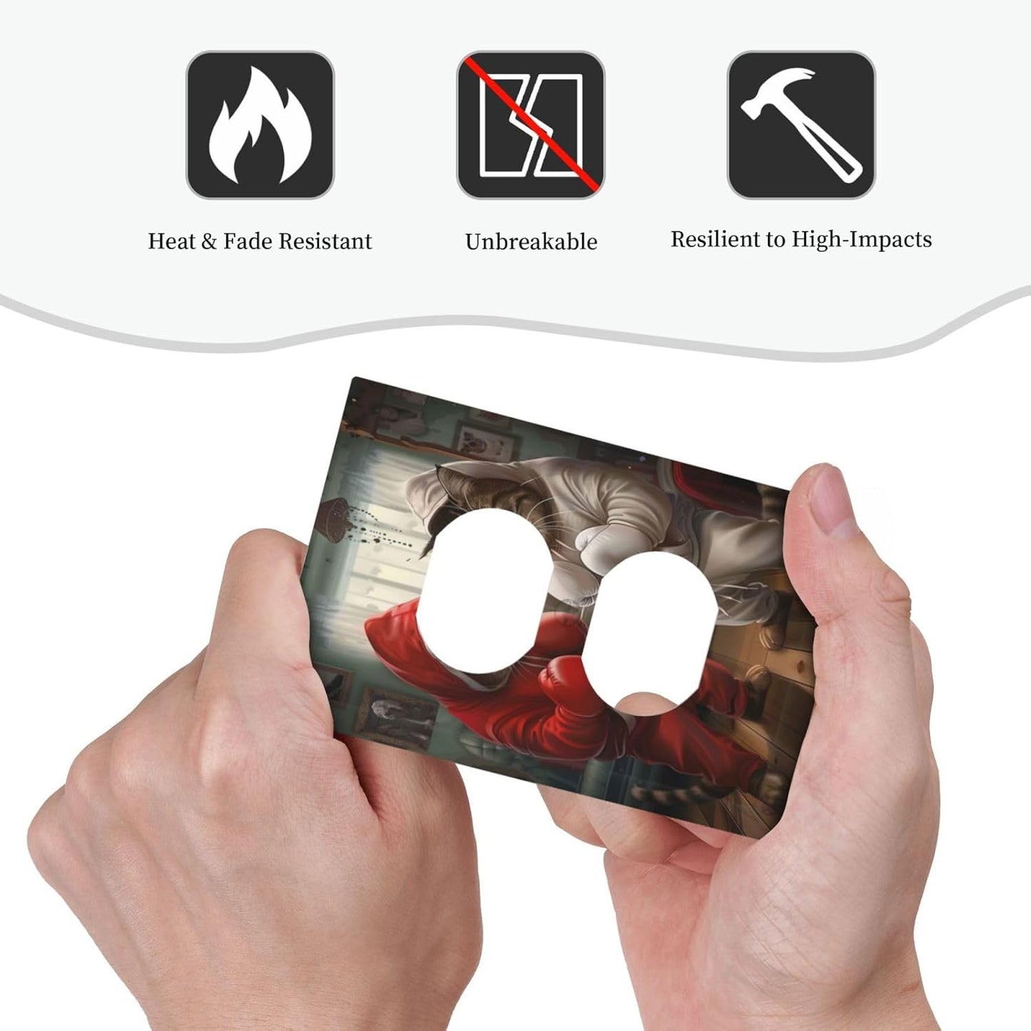 Decorative Outlet Covers Funny Red Boxing Cats White Tomcat 1 Gang Duplex Light Switch Cover Plate Wall Plates for Electrical Outlets Switchplate Faceplate for Bedroom Home Decor