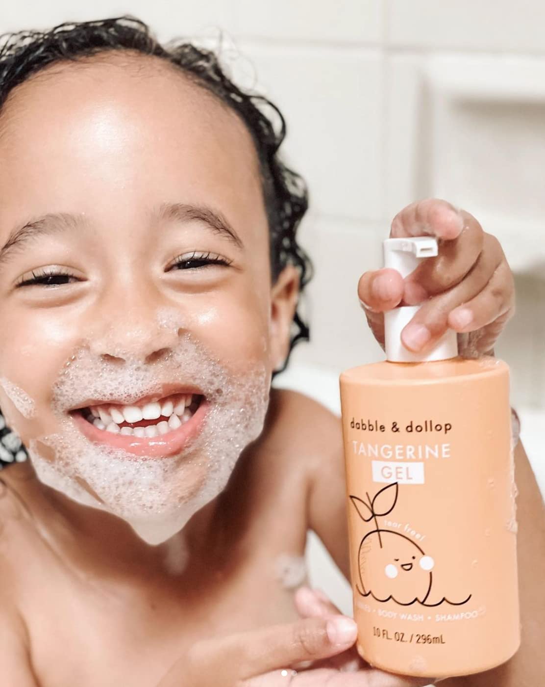 Dabble & Dollop Tangerine + Vanilla Body Wash & Shampoo – 3-in-1 Natural Bubble Bath for Kids, Made