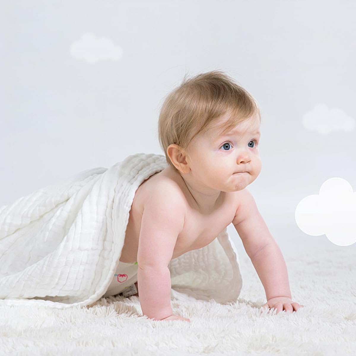 EMME Muslin Baby Blankets 100% Cotton 4-Layer Swaddle 40"x50" Lightweight Soft Breathable for Toddler, Infant, Newborn All Season Gauze Blanket, White