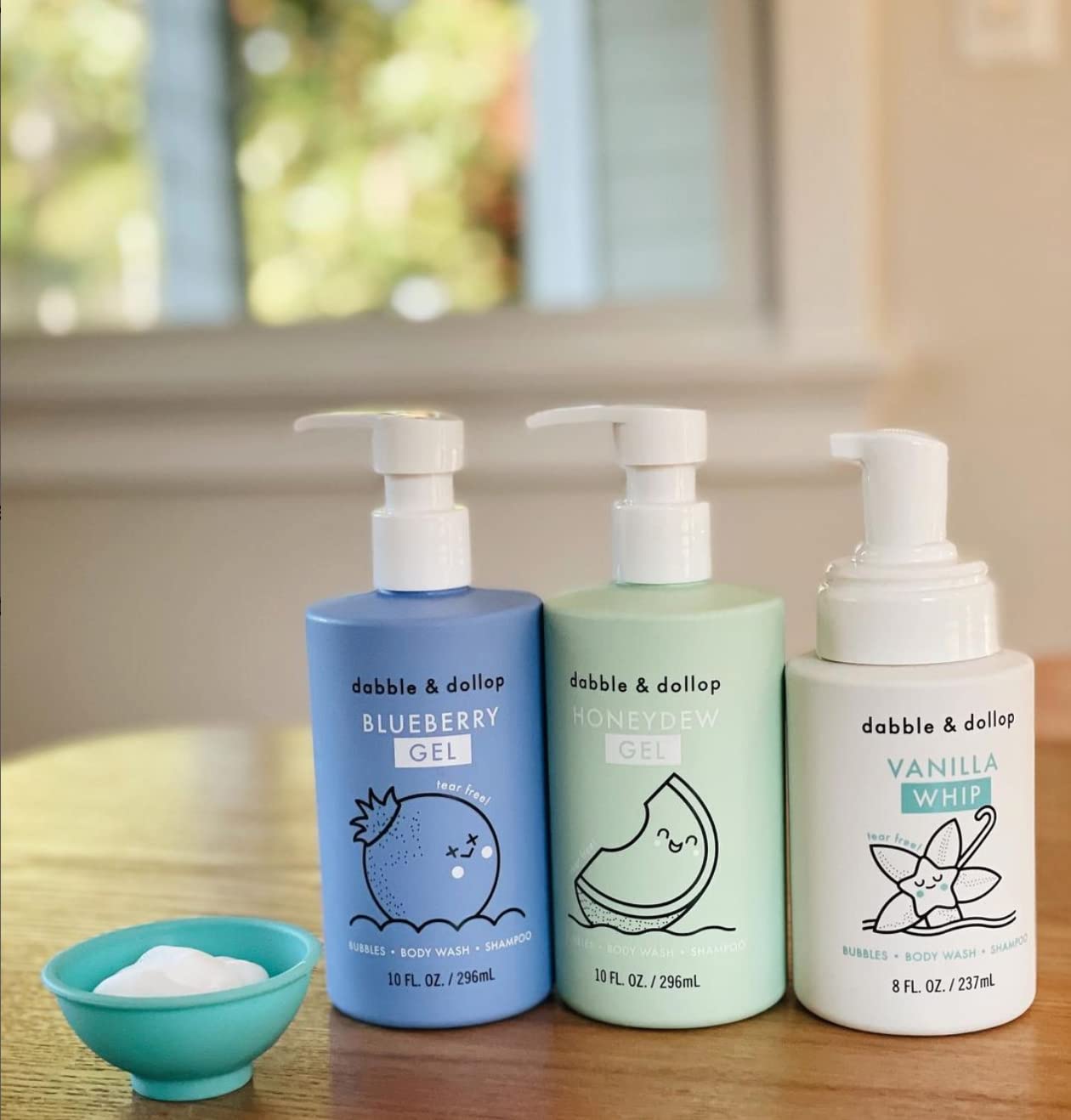 Dabble & Dollop Blueberry + Vanilla Body Wash & Shampoo – 3-in-1 Natural Bubble Bath for Kids, Made