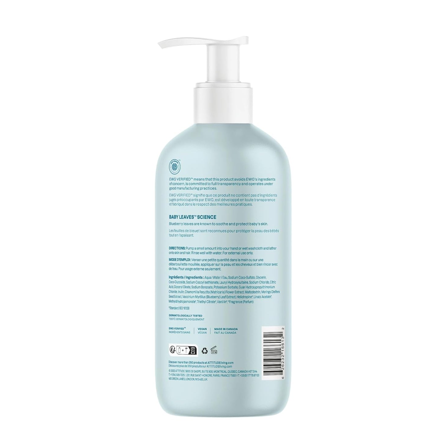 ATTITUDE 2-in-1 Shampoo and Body Wash for Baby, EWG Verified, Dermatologically Tested, Vegan, Good