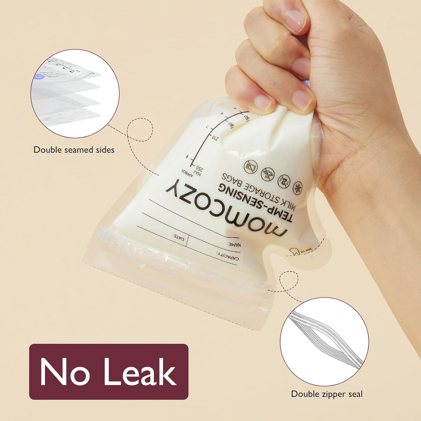 Momcozy Easy Pour Breastmilk Storage Bag, 8Oz, Temp-Sensing Color Change, 60 Count Milk Bag with
