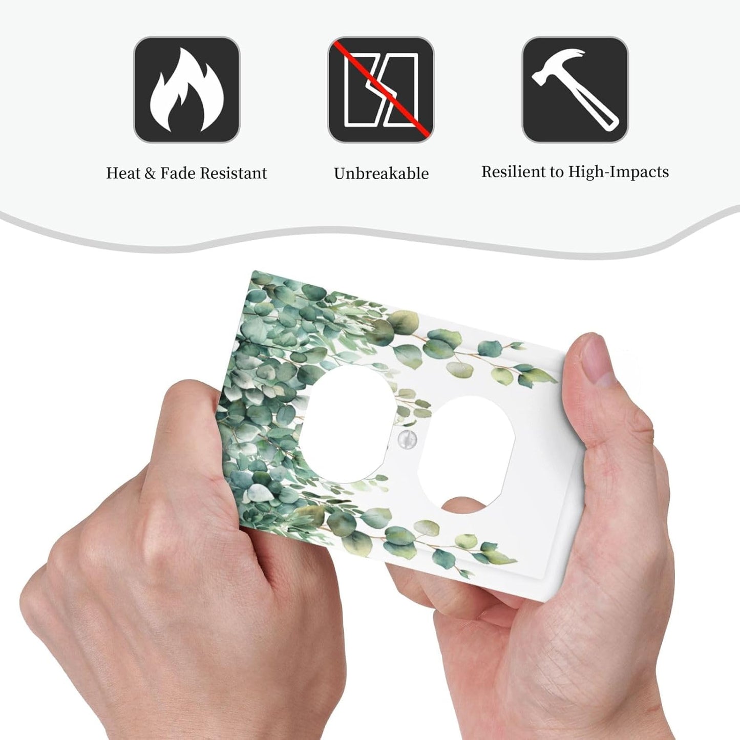 Decorative Outlet Covers Rustic Green Eucalyptus Leaves 1 Gang Duplex Light Switch Cover Plate Wall Plates for Electrical Outlets Switchplate Faceplate for Country Bedroom Home Decor