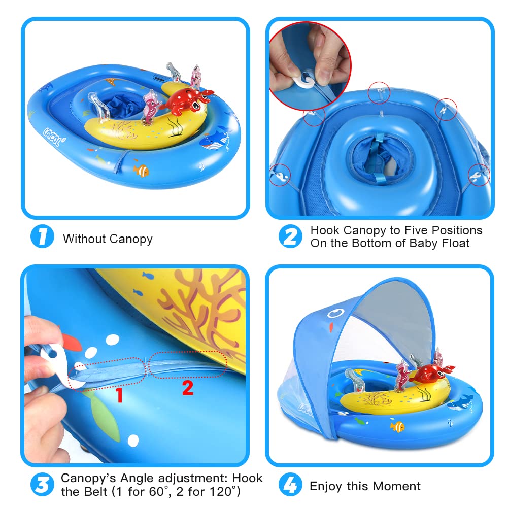 LAYCOL Baby Pool Float with Canopy UPF50+, 120°Adjustable Sun Protection and Anti-Tip Safety Seat