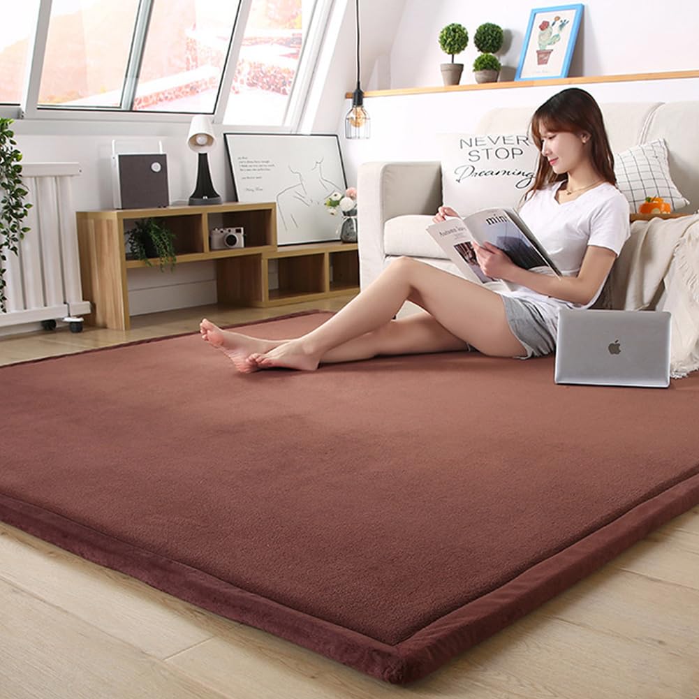 Loartee Coral Velvet Crawling Rugs Area Rugs Play Mat (6'8"x9'8", Coffee) for Toddler Children Yoga Exercise Pads Carpet