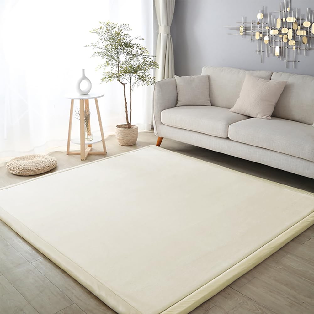 Loartee Nursery Rug Coral Velvet Crawling Rugs Mat Area Rugs Play Crawling Mat(6'7"x9'2", Beige) for Toddler Children Play Mat Yoga Mat Exercise Pads Carpet