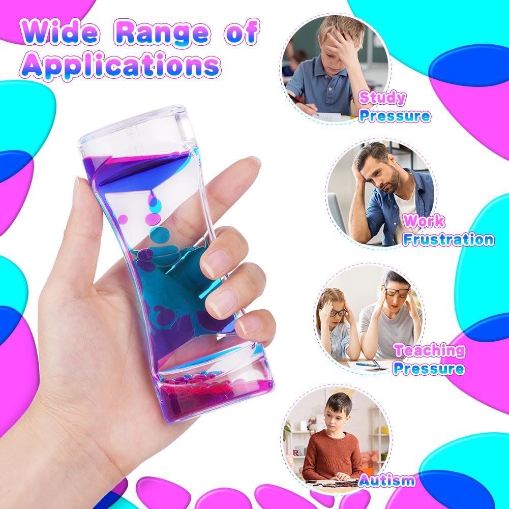 6 Pcs Liquid Motion Bubbler Timer, Oil Hourglass Liquid Sensory Calming Toy, Office Desk Toys Novelty Toys Fidget Toys for Kids and Adults Stress Relief and Anxiety Fidget Water Timers