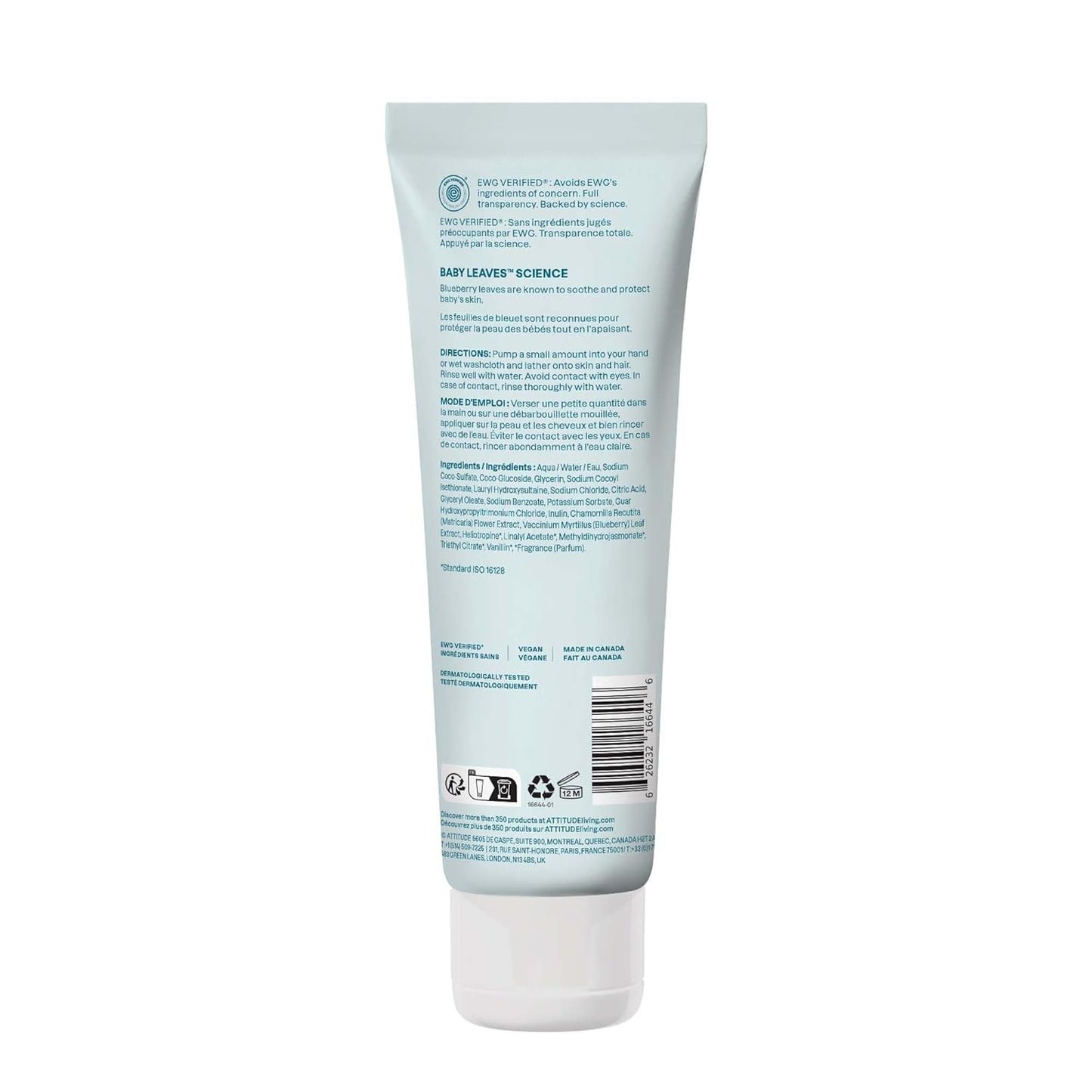 ATTITUDE 2-in-1 Shampoo and Body Wash for Baby, EWG Verified, Dermatologically Tested, Vegan, Good
