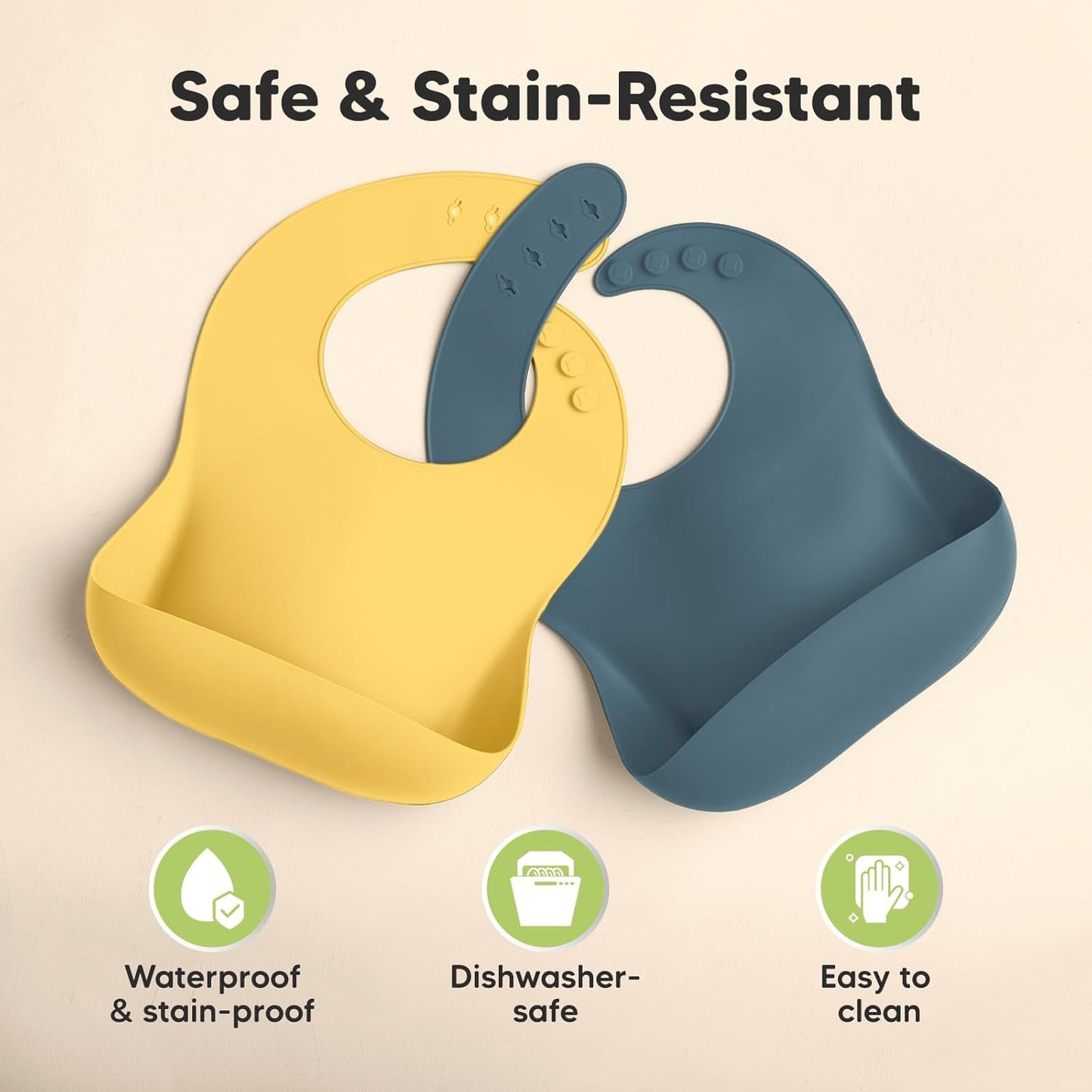 KeaBabies 2-Pack Silicone Baby Bibs for Eating - Sturdy Food-Grade Silicone Bibs for Babies Girl