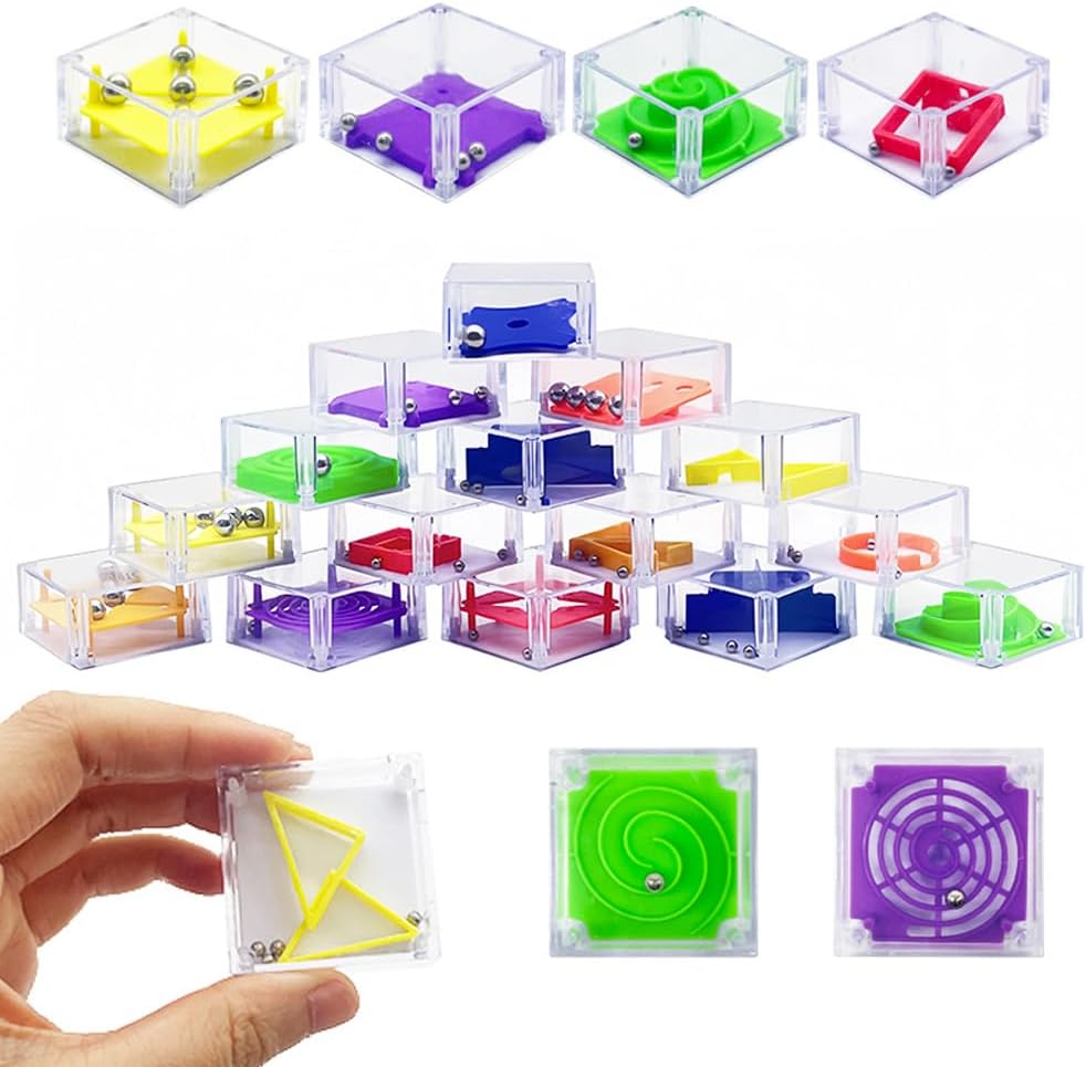 24 Pcs Balance IQ Maze Game,Mini Maze Cube Puzzle Box 3D Brain Maze Toy Puzzles Party Favor Games, Ideal Prizes Gifts for Kids and Adults