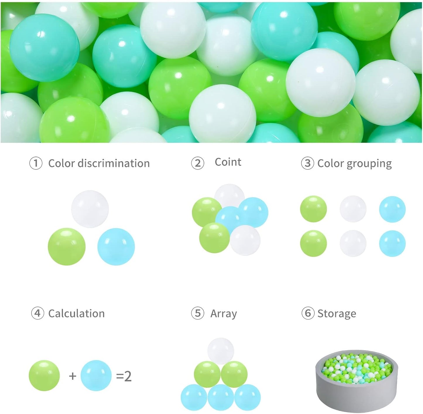 GOGOSO Ball Pit Balls for Toddlers, Green Balls for Ball Pool Birhtday Party Girls Kids with Storage Bag, 2.17inches