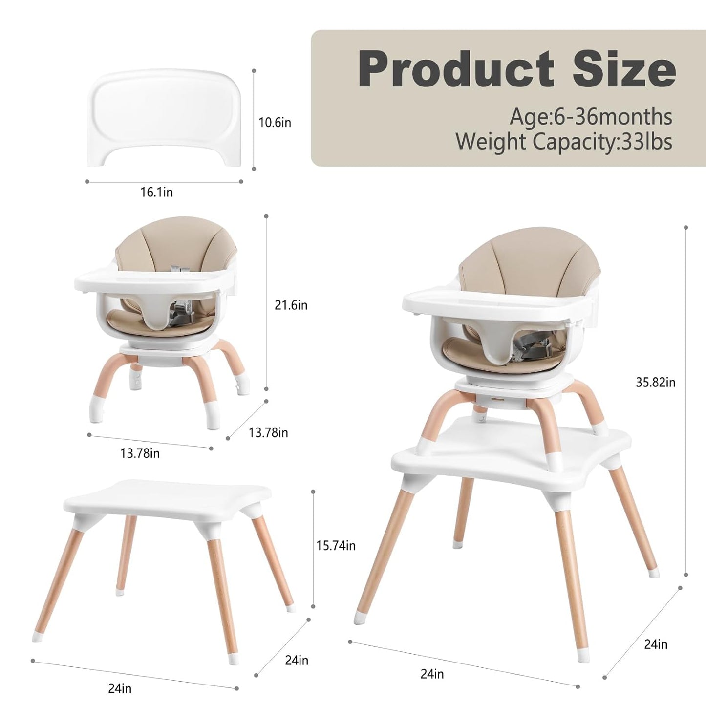 Baby High Chair, 7 in 1 Convertible High Chairs for Babies and Toddlers, Kids Learning Table