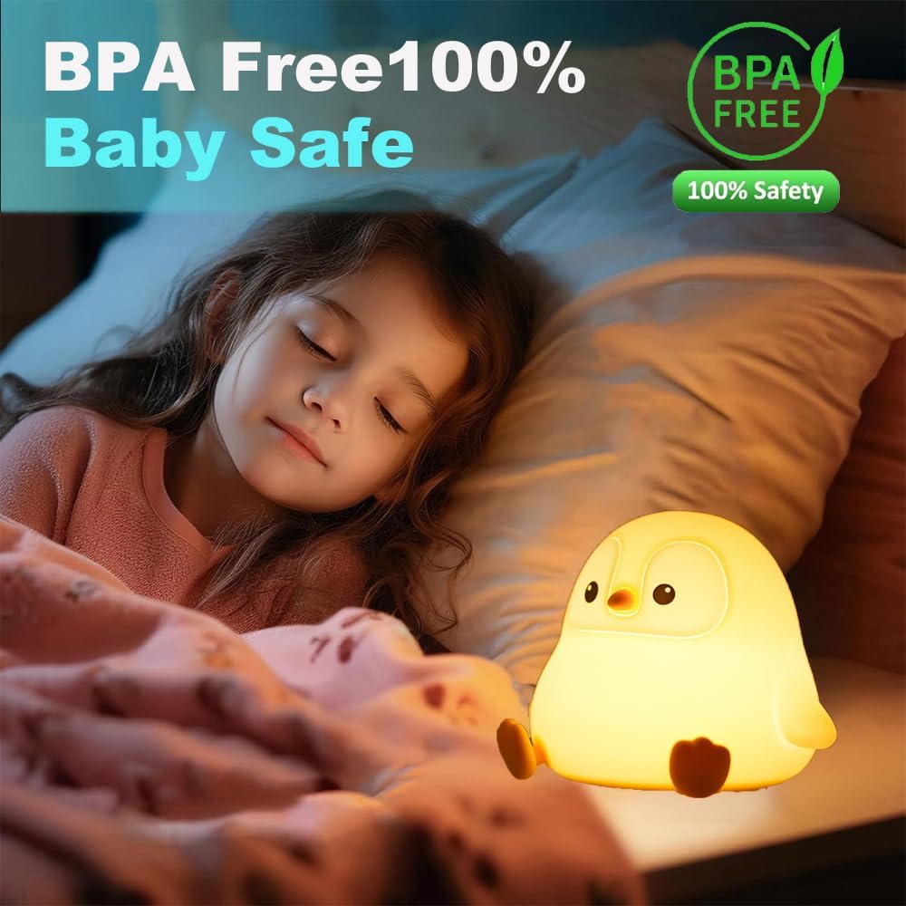 Cute Penguin Night Light for Kids Bedroom, Animal Silicone Nursery Night Lamp Touch Control Nightlights USB Rechargeable Bedside Lamp for Baby Children Toddlers Girls Gift