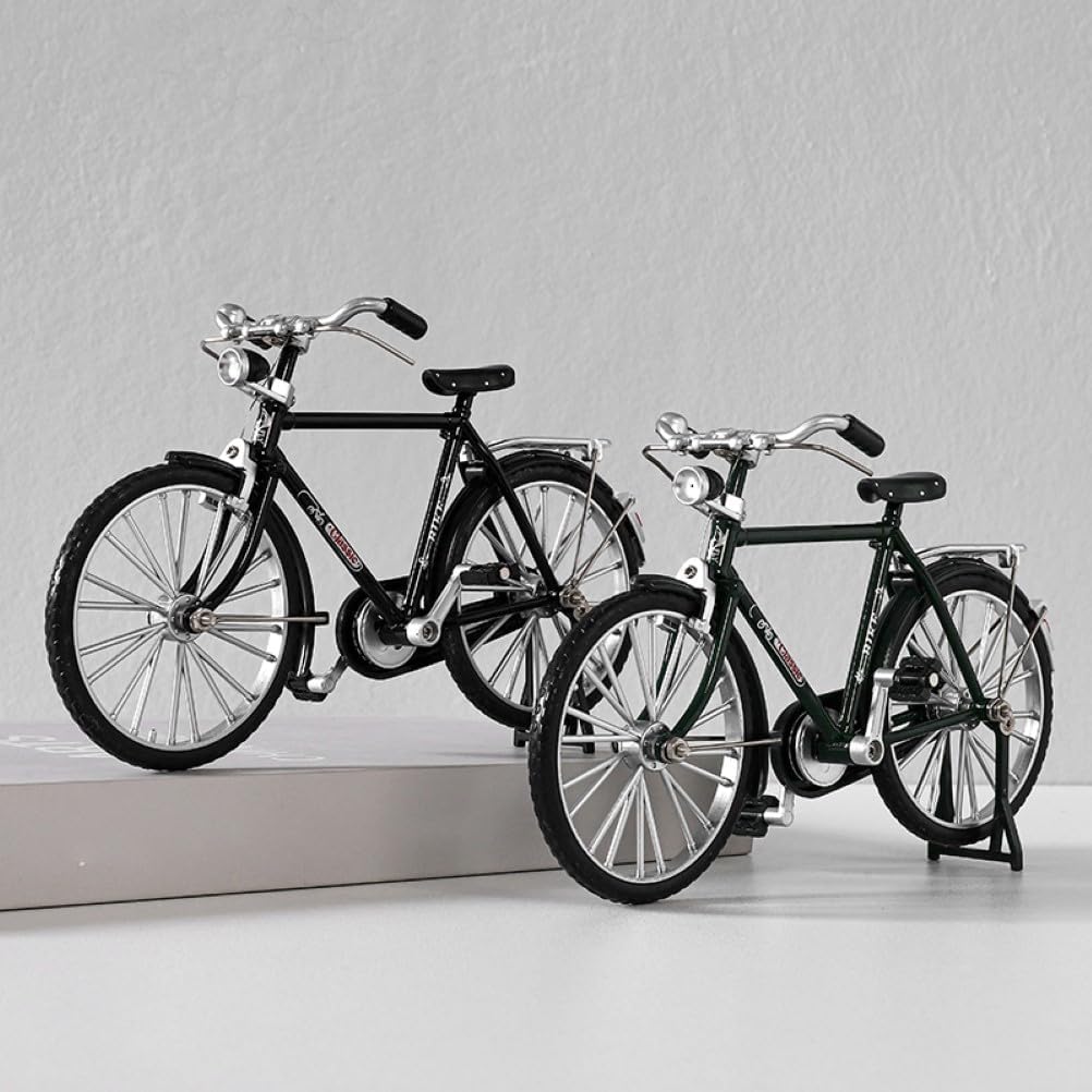 Miniature Alloy Bicycle Collections Bookshelf Decor, Metal Art Home Accessories, Desk Accessories Toy Finger Bike for Collections Home Living Room Bar Coffee Ornaments (Black)