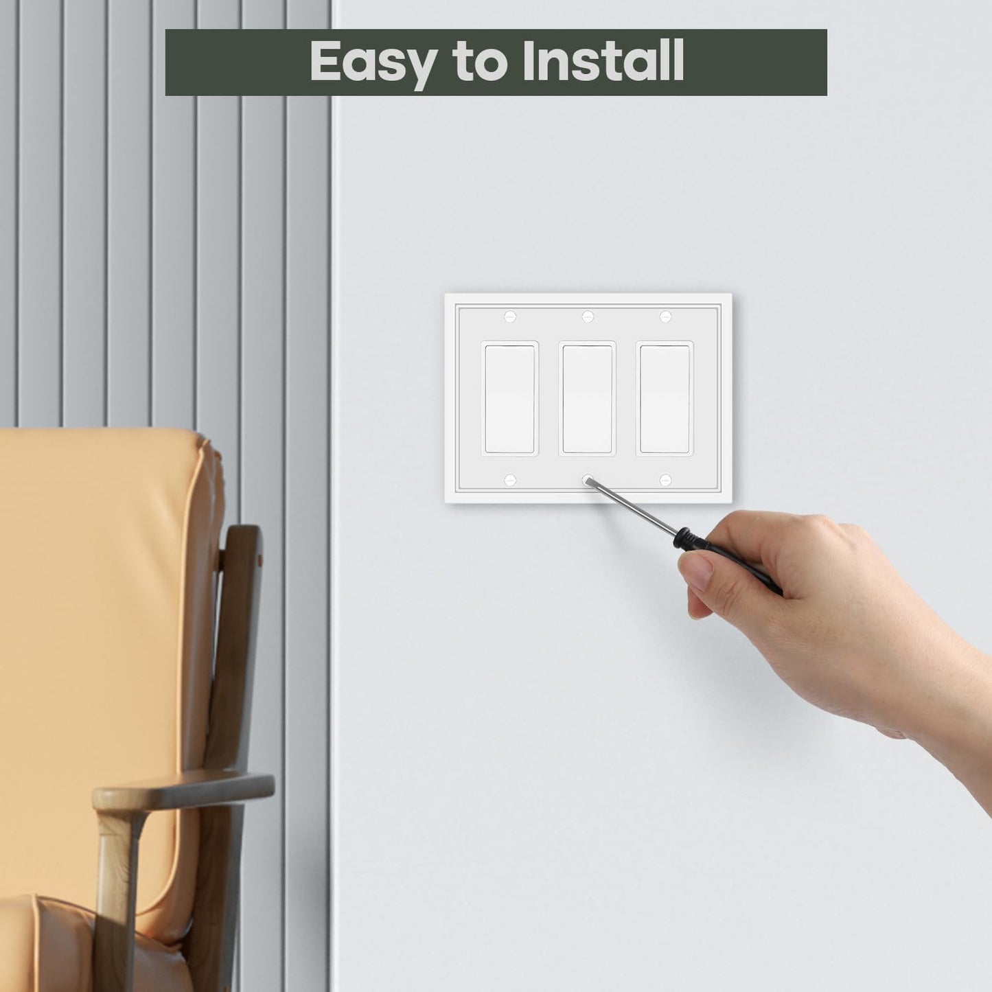 Triple Decorator Light Switch Cover Plate White Classic Decorative Rocker Switch Plates Cover