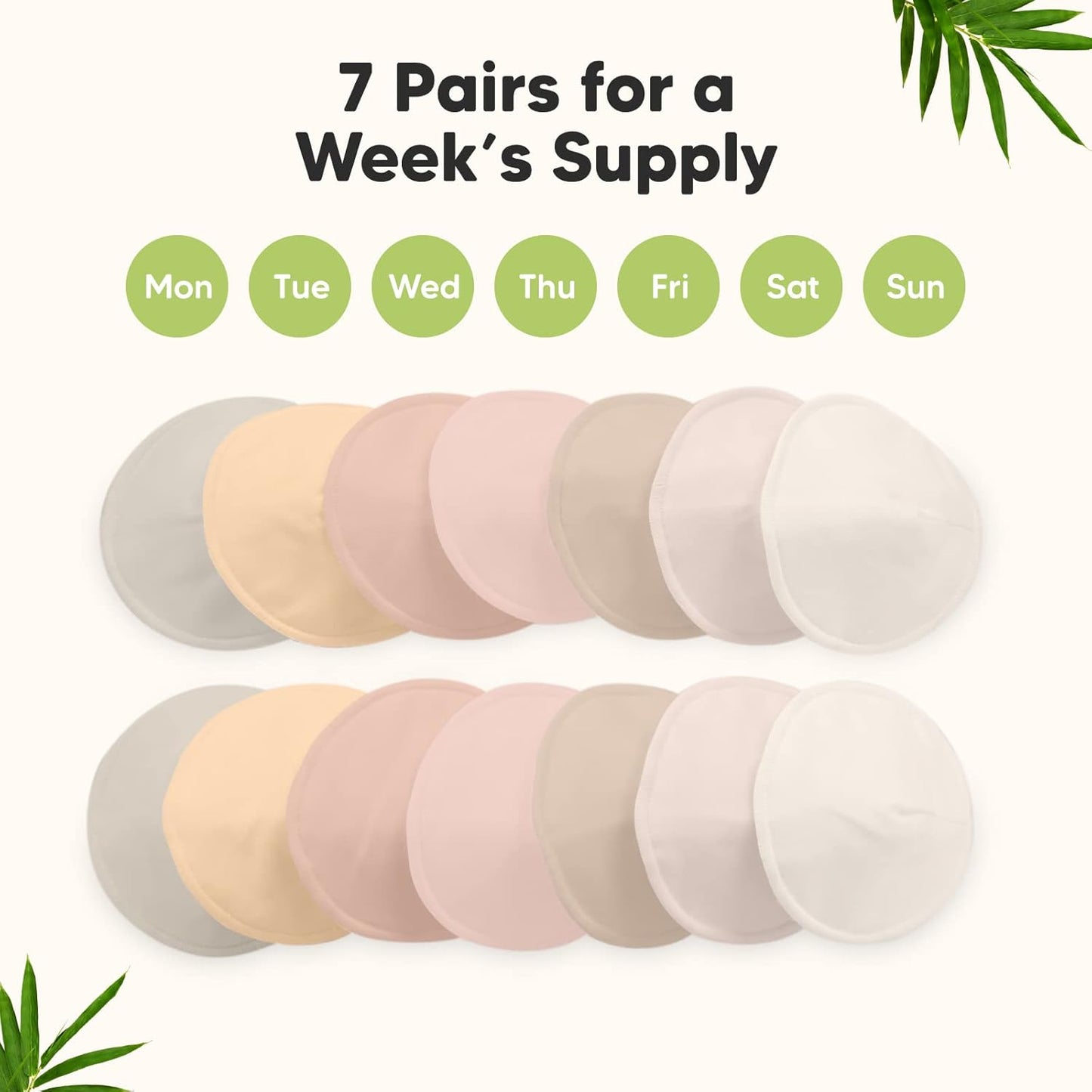 Organic Nursing Pads - 14 Washable Viscose Derived from Bamboo Breastfeeding Pads, Wash Bag