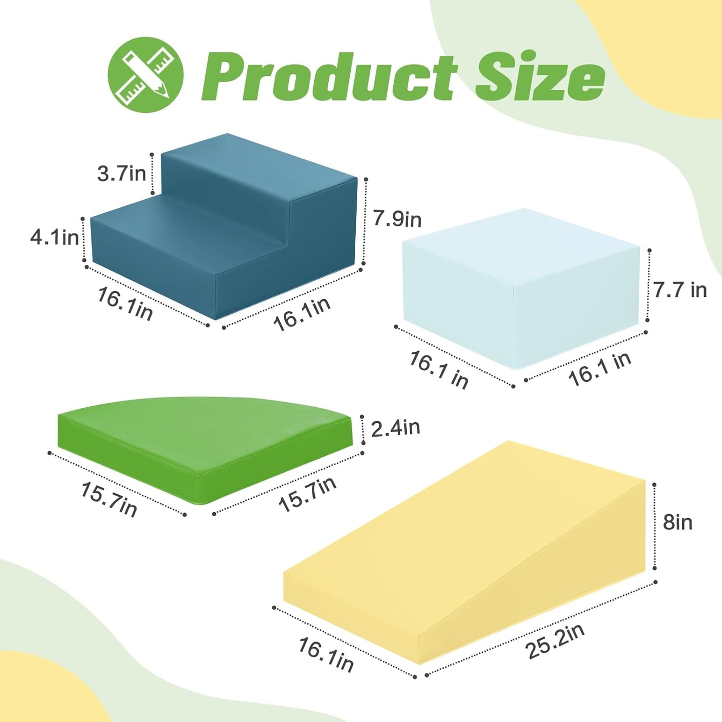 6-Piece Soft PU Leather Toddlers Climbing Toys, Baby Foam Climbing Blocks for Toddlers 3, Foam Play Gym Climbing Structures, Indoor Climb and Crawl Activity Play Set (Light Blue and Green)