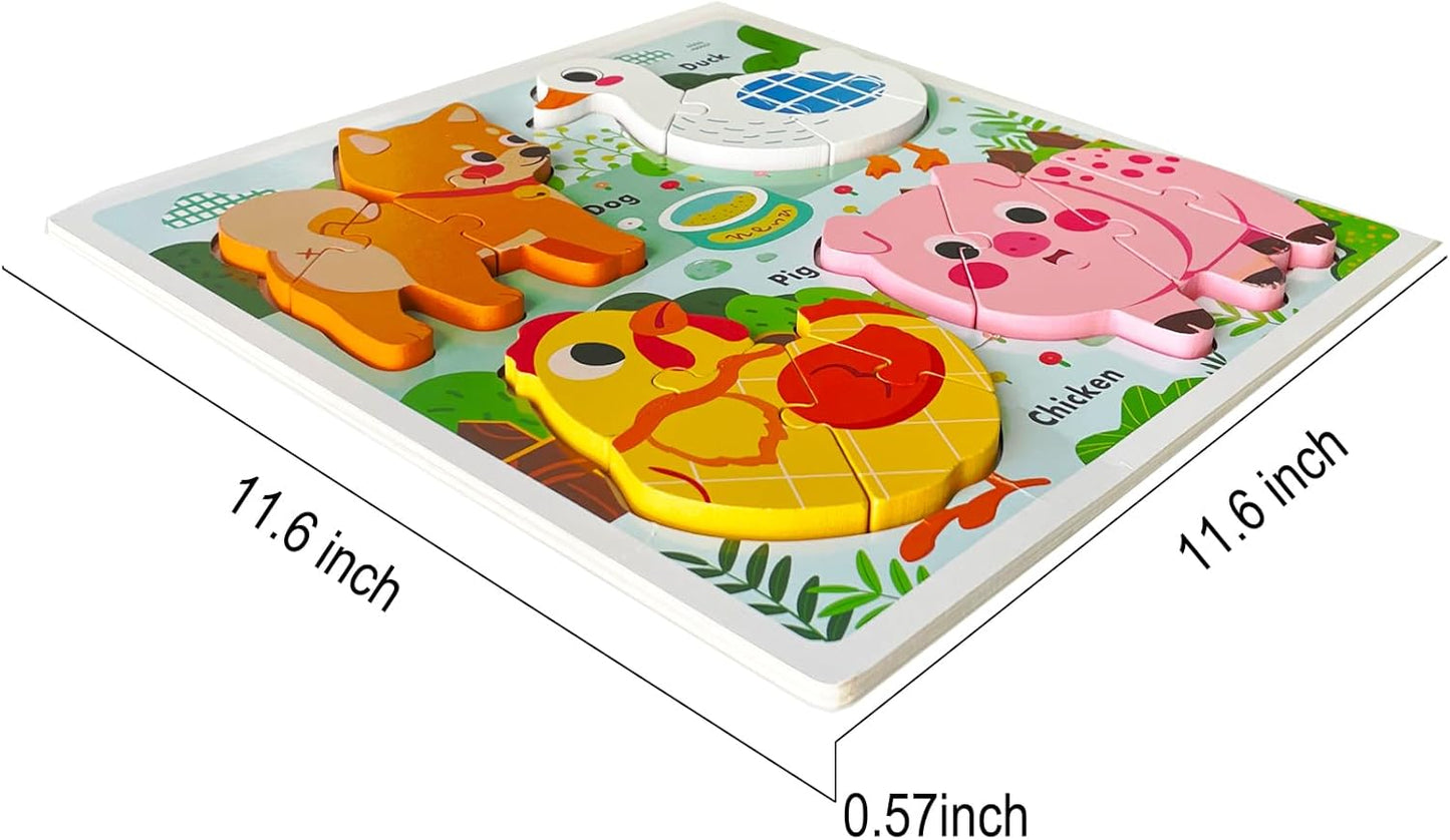 Farm Animal Puzzles for Toddlers 1-3, Gifts for 2 3 Years Old Girls Boys,Wooden Montessori Puzzle 2-4, Toddler Toys Learning Educational Toys Kids Ages 2-3