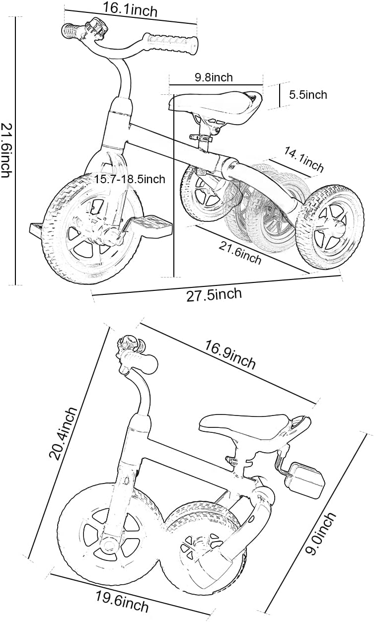 Ancaixin 3 in 1 Toddler Tricycles for 2-5 Years Old Girls and Boys with Adjustable Seat Detachable Pedal and Bell | Foldable Baby Balance Bike Riding Toys | Kids Birthday Christmas New Year Gift Pink