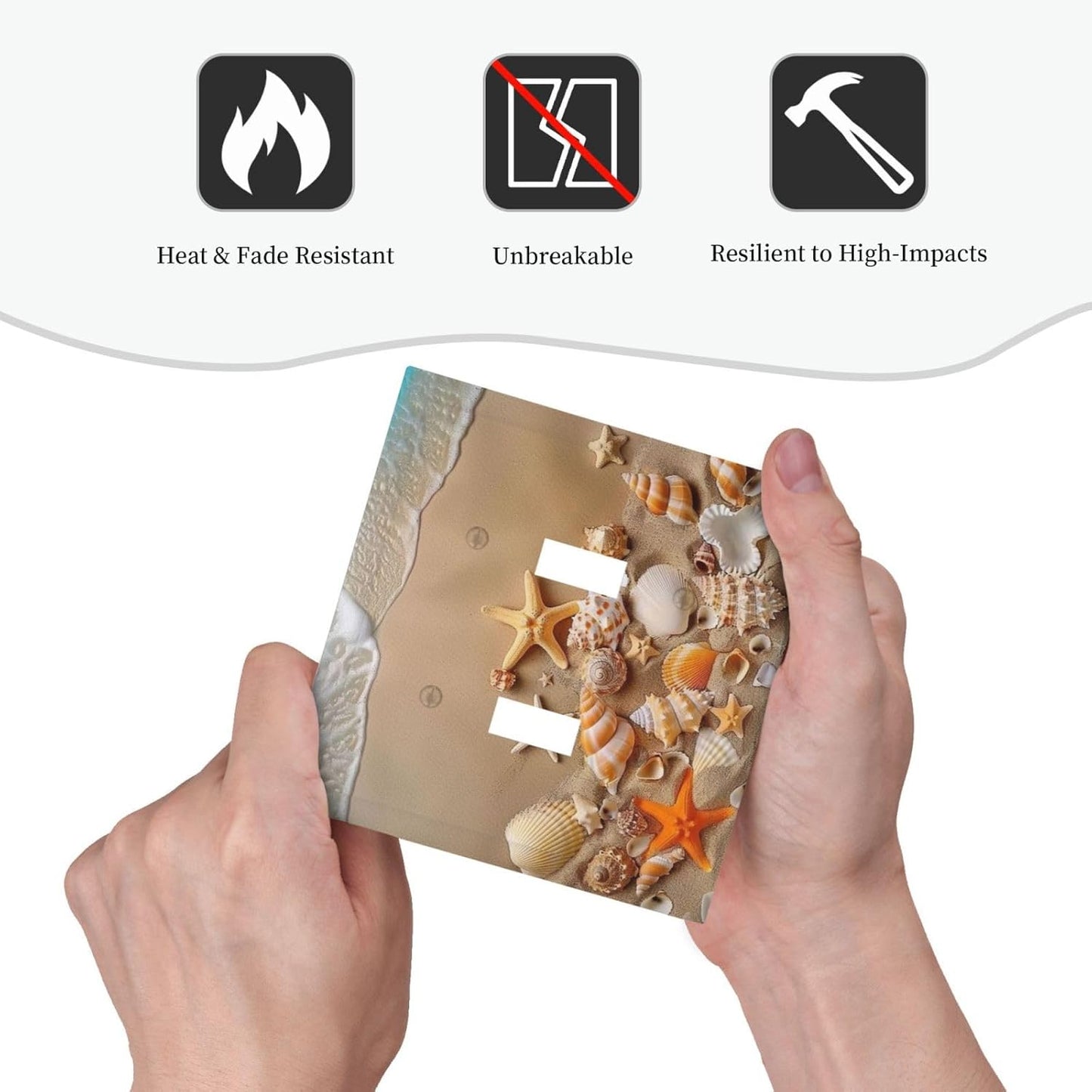 Decorative Switch Covers Plate Beachy Sea Ocean Seashell Starfish 2 Gang Wall Plate Unique Double Toggle Light Switch Plate Wall Cover Plate Faceplate for Bathroom Bedroom Home Decor