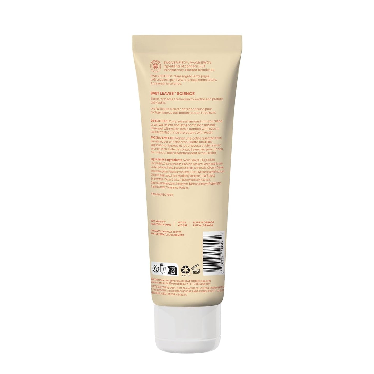 ATTITUDE 2-in-1 Shampoo and Body Wash for Baby, EWG Verified, Dermatologically Tested, Vegan, Pear