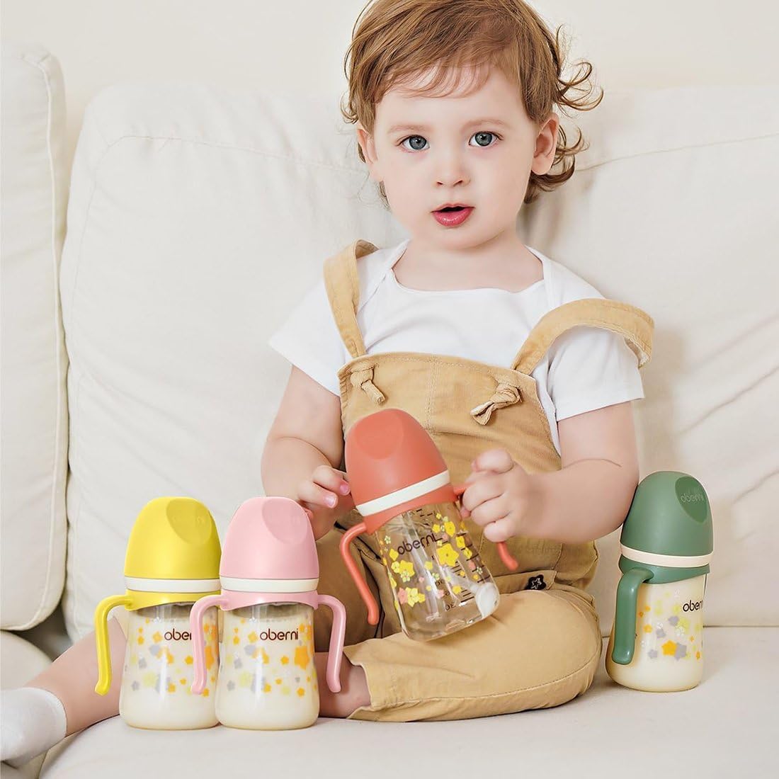 Toddler Sippy Cup 10oz, Weighted Straw Baby Drinking Water Bottle with Valved Spout for 6+ Months, 300ml/Orange/2Pack