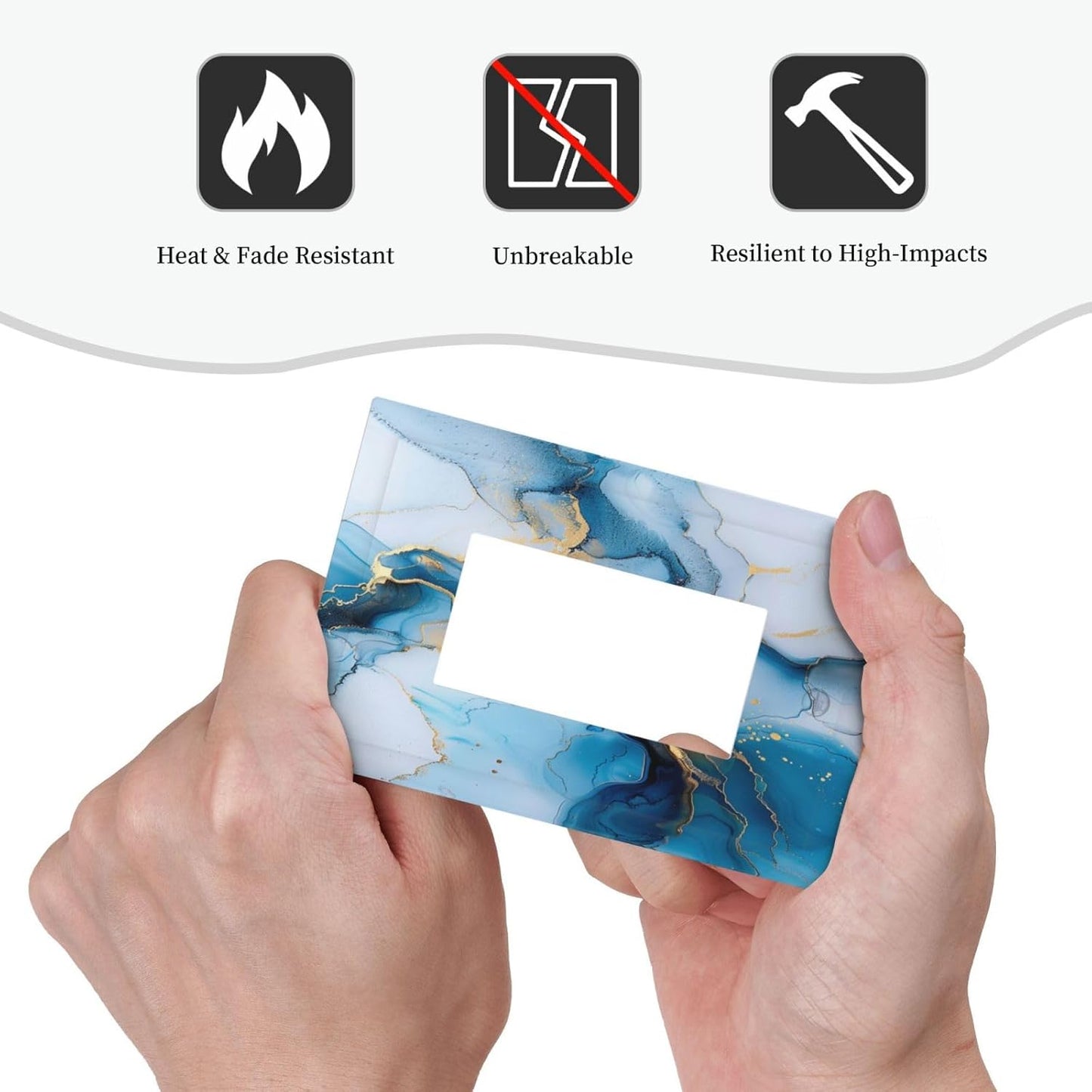 Decorative Outlet Covers Modern Abstract Blue Gold Line Marble 1 Gang Single Decora GFCI Device Light Switch Covers Plate 1 Rocker Wall Plate Jumbo Faceplate for Bedroom Home Decor