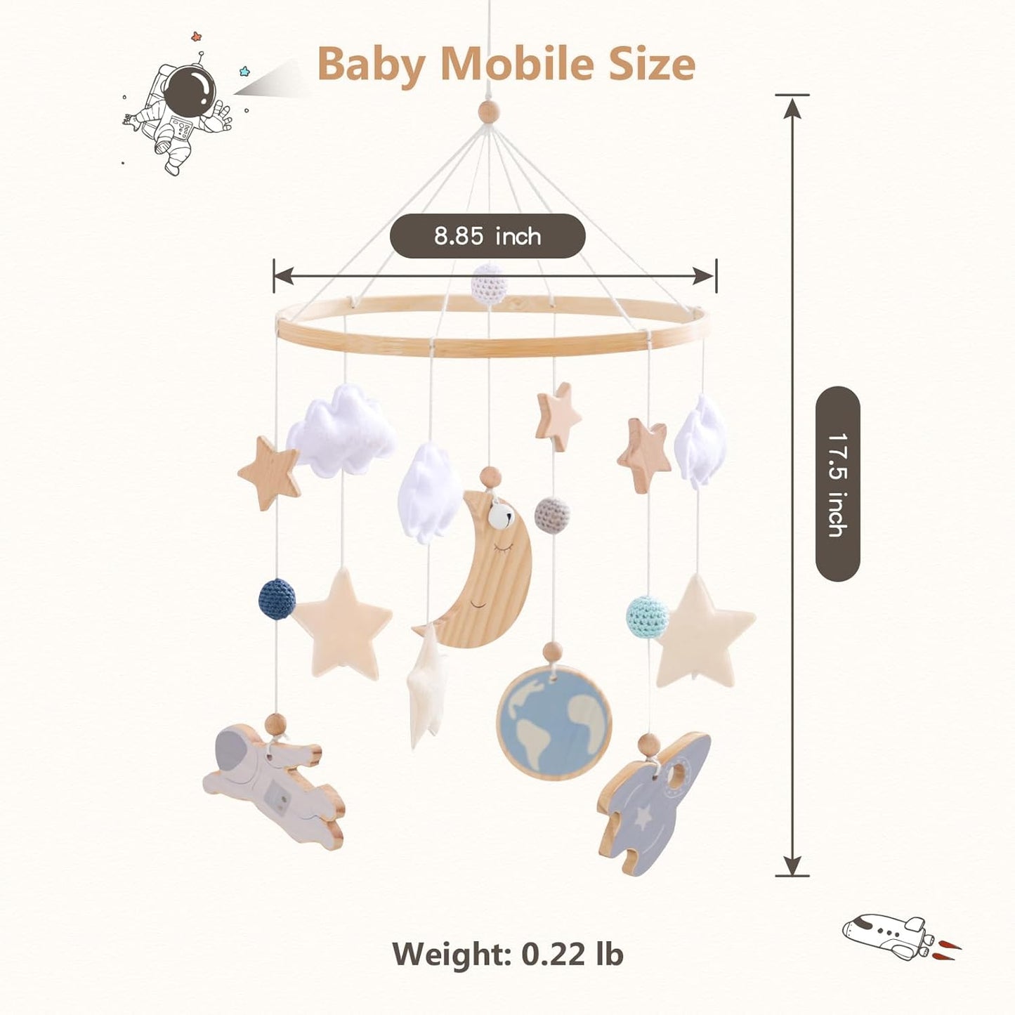 JETMHH Baby Crib Mobile | Space Theme Nursery Mobile | Wooden Mobile for Crib | Astronaut Space Theme Nursery Bed Decoration | Gift for Newborn Nursery Decor