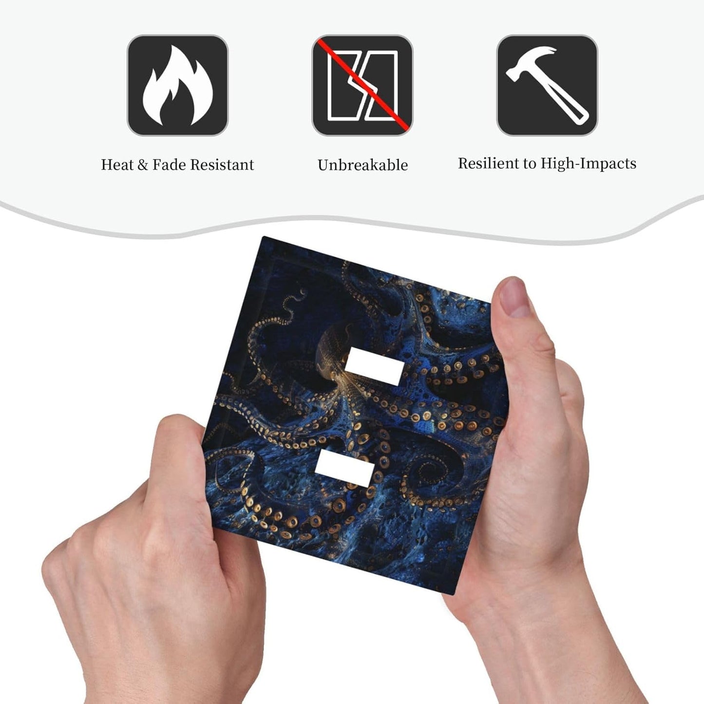 Decorative Switch Covers Plate Horror Night Blue Ocean Evil Octopus 2 Gang Wall Plate Unique Double Toggle Light Switch Plate Wall Cover Plate Faceplate for Bathroom Home Decor