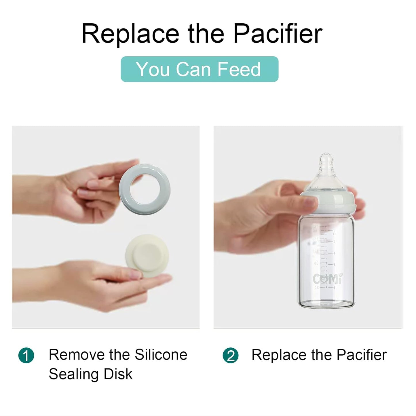 COMI Wide Neck Glass Breastmilk Collection n Storage Bottle, 6oz with Screw Ring Sealing Disk;