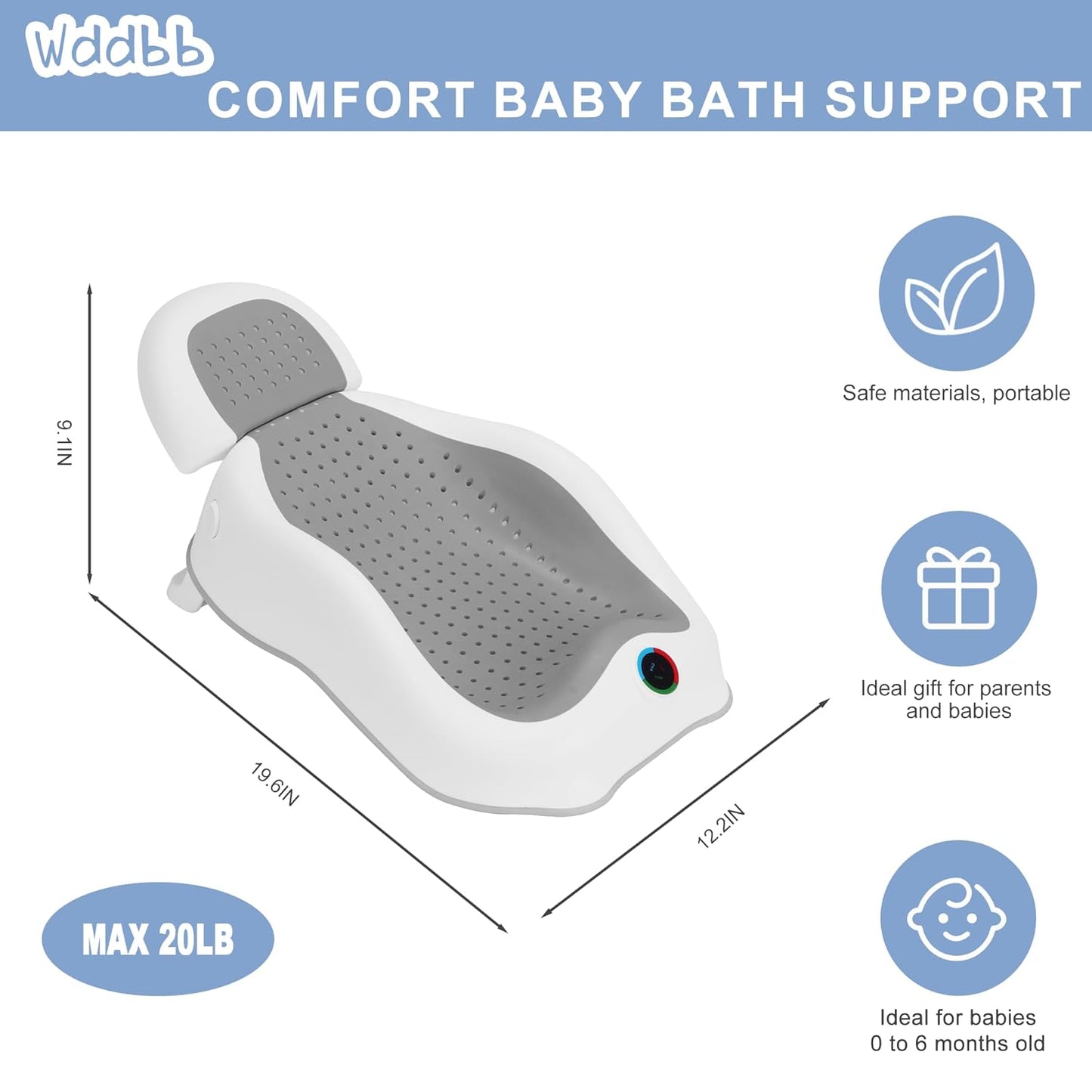 Baby Bath Support,Ideal for Babies Less Than 6 Months Old,with Thermometer-Adjustable Slope Newborn