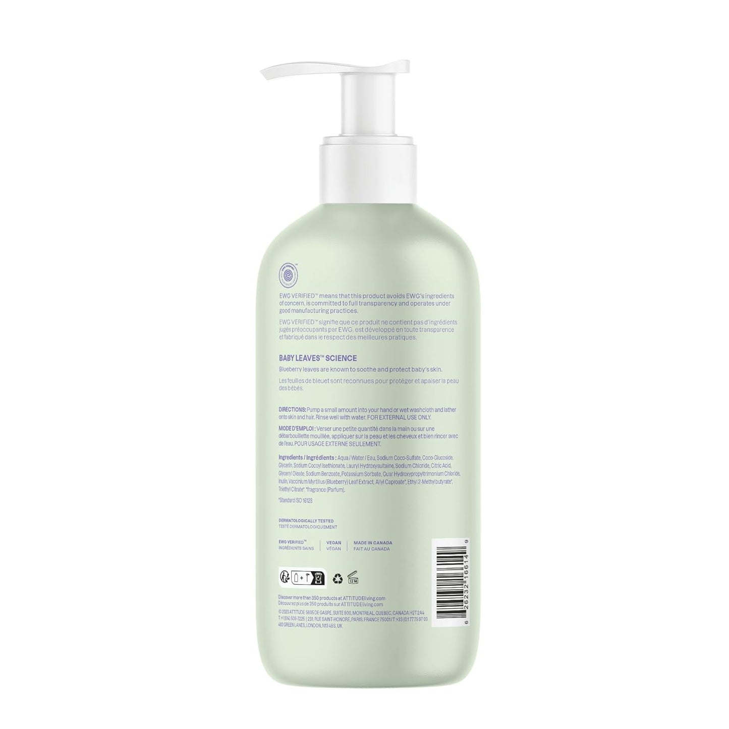 ATTITUDE 2-in-1 Shampoo and Body Wash for Baby, EWG Verified, Dermatologically Tested, Made with