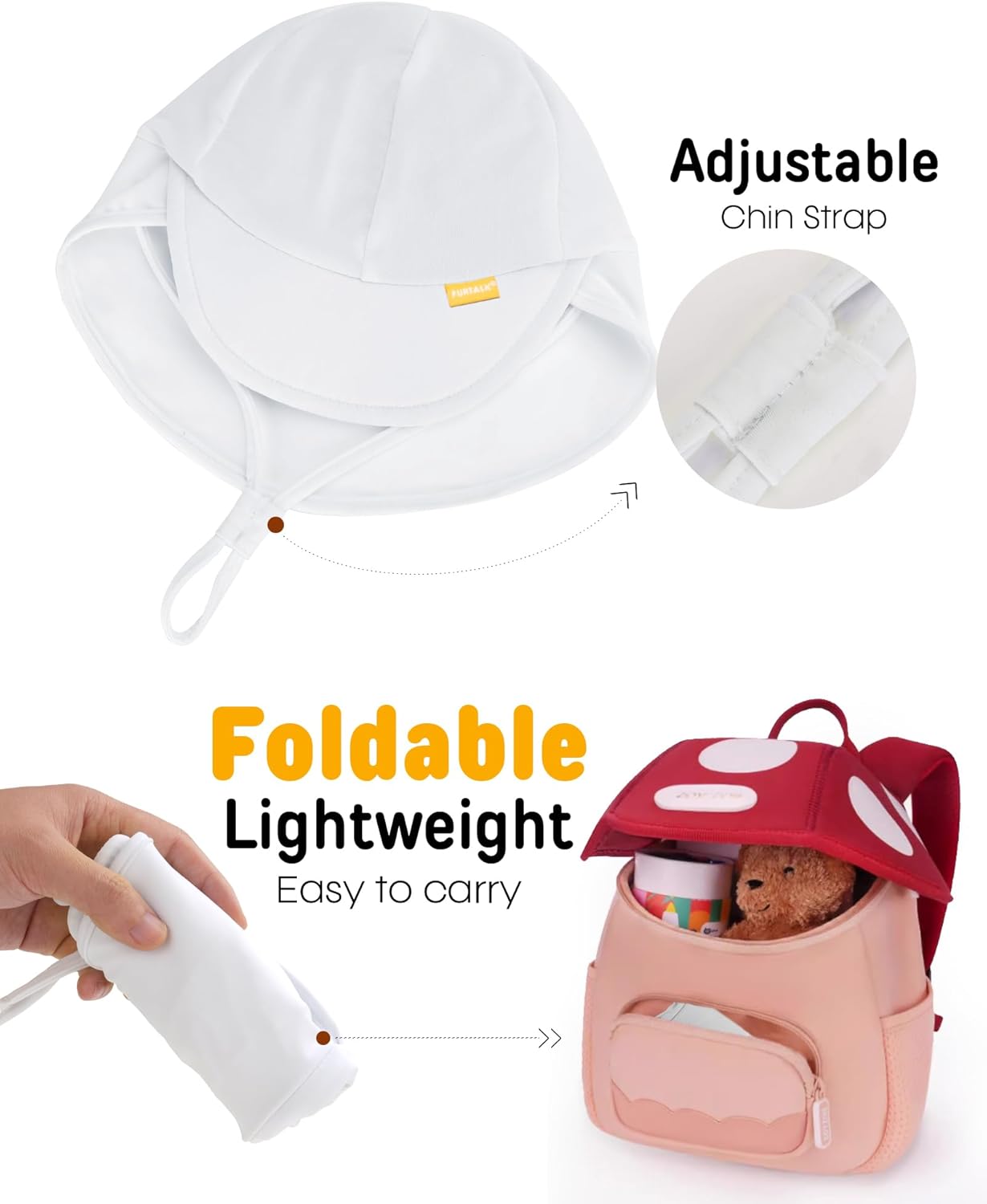 FURTALK Baby Sun Hat Summer Beach Hat UPF 50+ Adjustable Soft Baby Swim Hat with Neck Flap