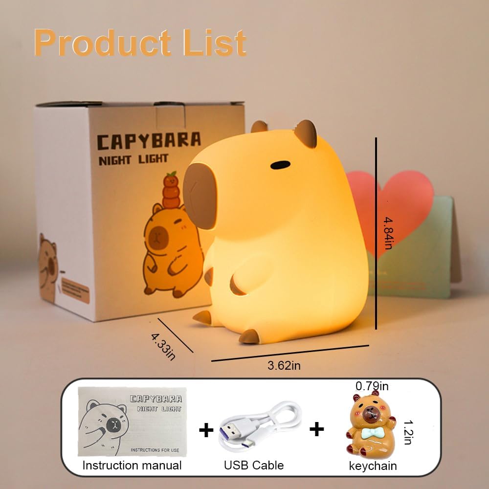 Capybara Night Light for Kids,LED Rechargeable Capybara Lamp,Silicone Baby Night Lights Kawaii Room Decor for Bedroom,Birthday Gifts for Boys Girls, Children's Christmas Gifts