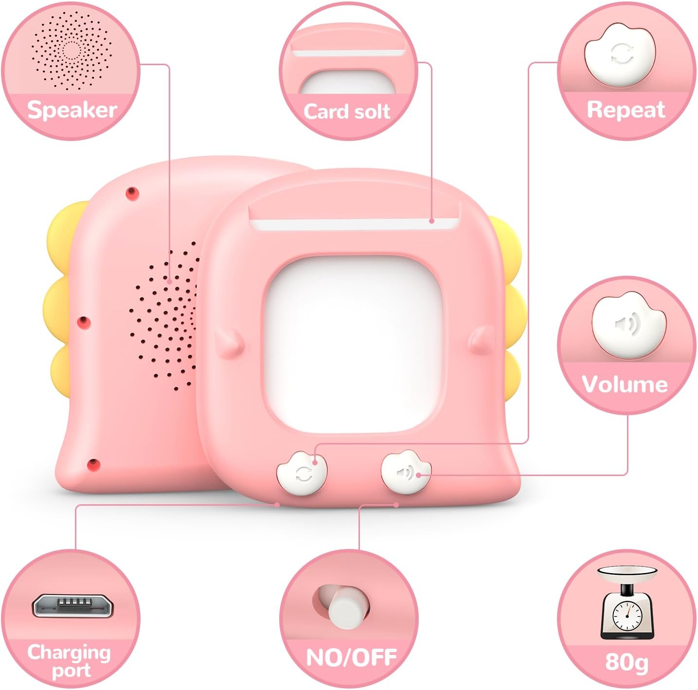 Kidzdo Dinosaur ABCs Learning Toys, 254 Words Talking Flash Cards, Birthday Gifts for 2 3 4 5 6 Years Old Girls, Pocket Speech Language Therapy Toys for Toddlers Ages 2-6, Pink