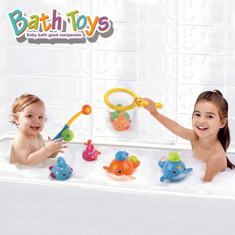 Dwi Dowellin Bath Toys Fishing Games Swimming Whales Bath Time Bathtub Toy for Toddlers Baby Kids