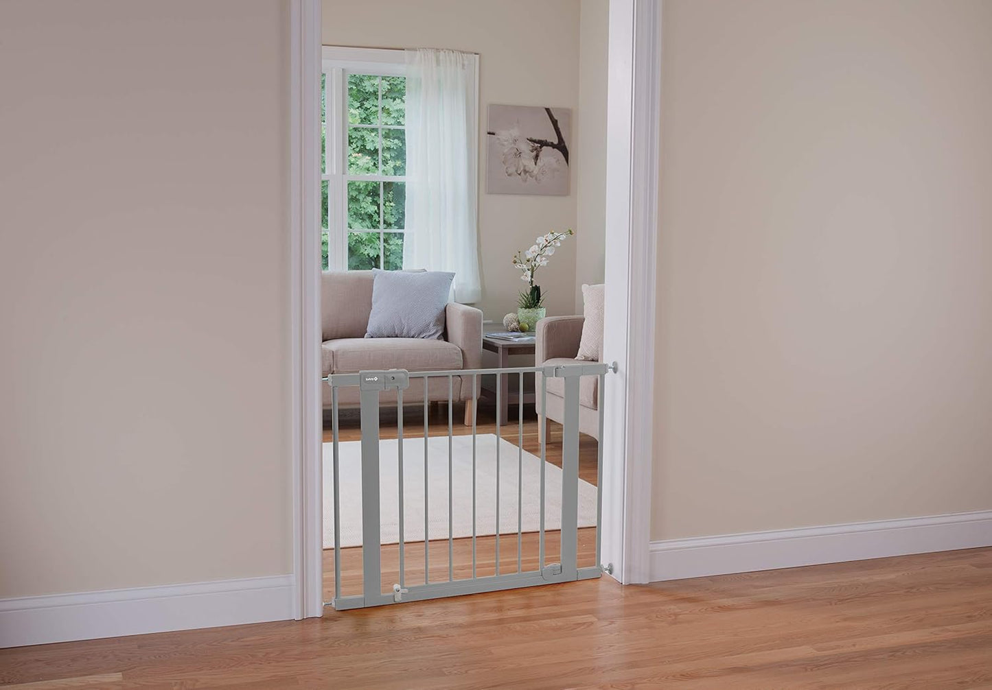 Safety 1st Easy Install Baby Gate for Doorways, Auto-Close Pressure-Mounted Magnetic Latch, Indoor Dog Gates, No Drilling, Fits 29"-38", Grey